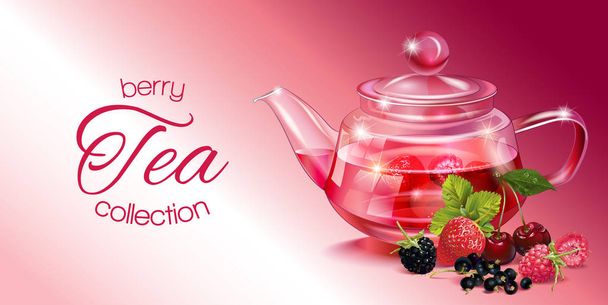 Berry tea banner - Vektor, kép