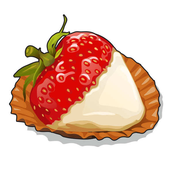 Ripe strawberries with cream on plate closeup - Vektori, kuva