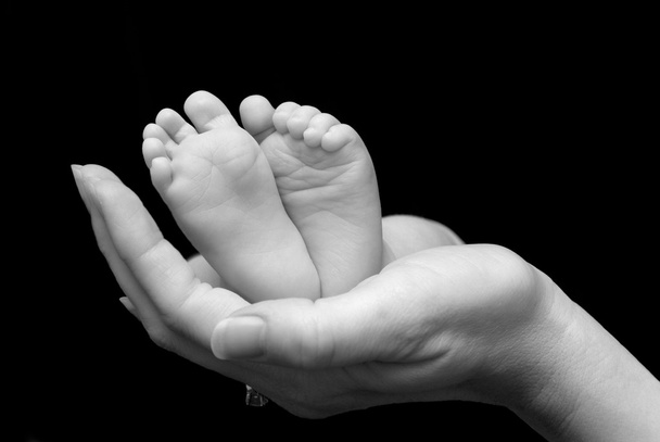 Cinq semaines bébé pieds tenus dans les mères
 - Photo, image