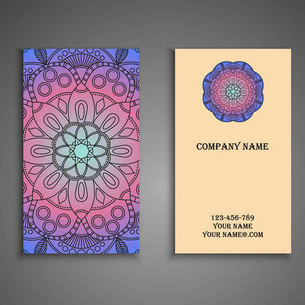 Vector business card. Floral mandala pattern and ornaments. Orie - Vector, Image