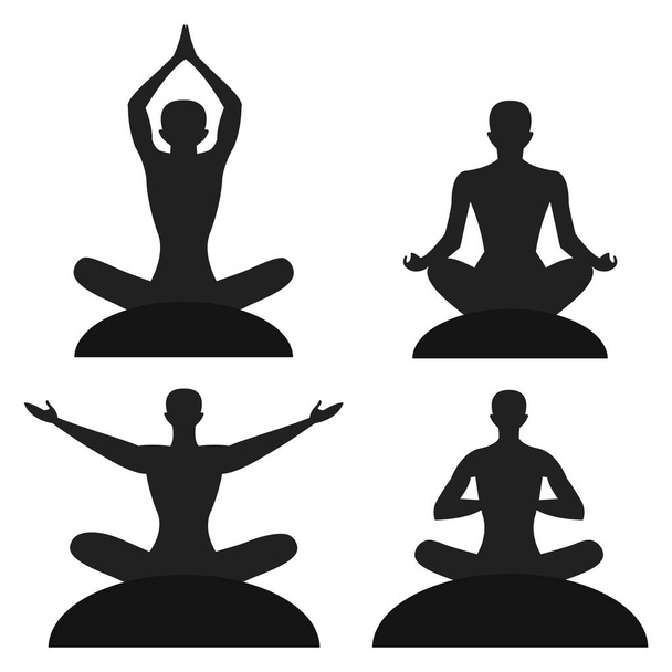 Meditation Silhouetten isolierten Vektor auf dem weißen Hintergrund eingestellt - Vektor, Bild