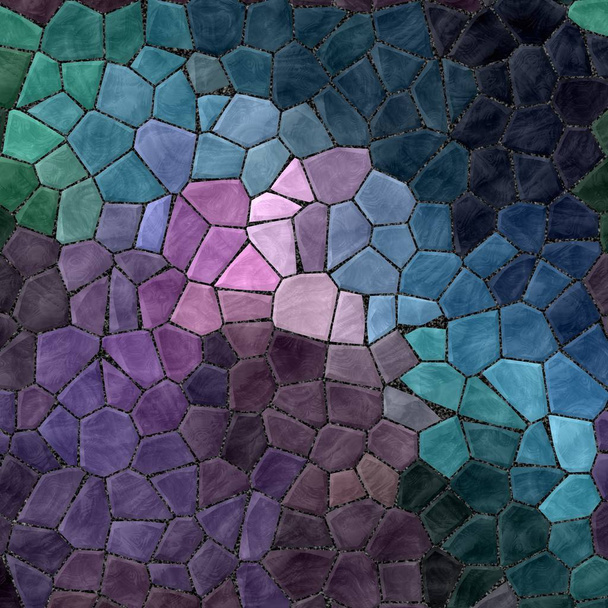 viola scuro, viola, blu e verde marmo astratto colorato irregolare pietra plastica mosaico texture sfondo con malta grigia
 - Foto, immagini