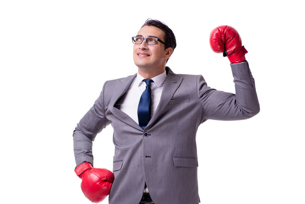 Businessman boxing isolated on the white background - Foto, imagen