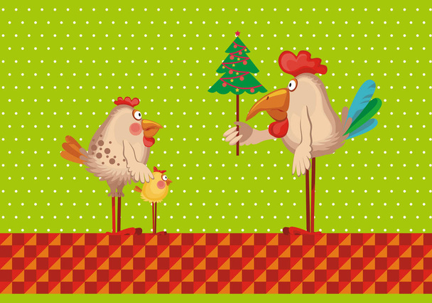  la familia de los pollos está celebrando la Navidad
 - Vector, Imagen