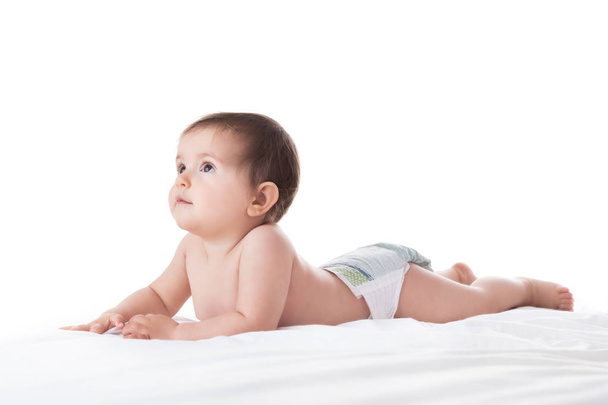 Adorable portrait de bébé fille sur fond blanc
 - Photo, image