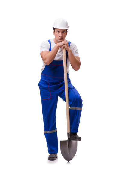 Repairman with spade isolated on white - Фото, зображення