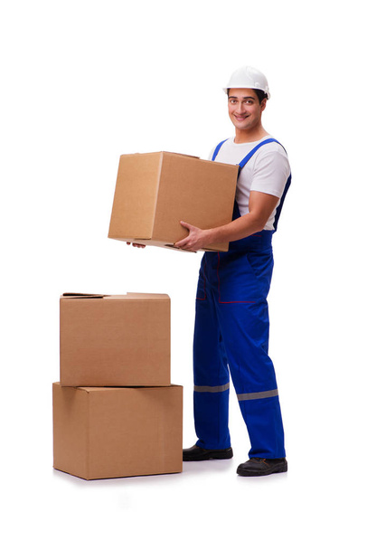 Человек с коробками изолированы на белом
 - Фото, изображение