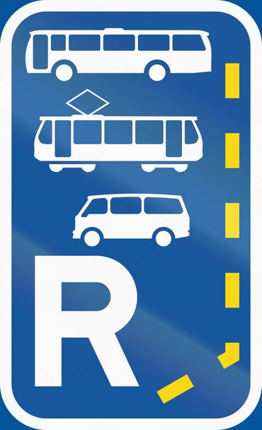 Road sign used in the African country of Botswana - Start of a reserved lane for buses, trams and mini-buses - Photo, Image