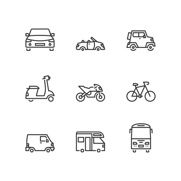 De pictogrammen van de lijn. Vervoer over de weg. Platte symbolen - Vector, afbeelding