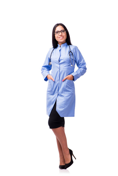 Młoda kobieta lekarz w koncepcji medycznej izolowane na białym - Zdjęcie, obraz