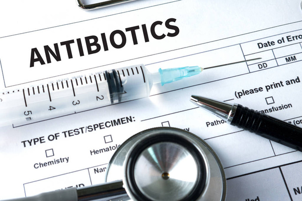 ANTIBIOTICS CONCEPT  and Antibiotics - Printed Diagnosis mix the - Fotografie, Obrázek