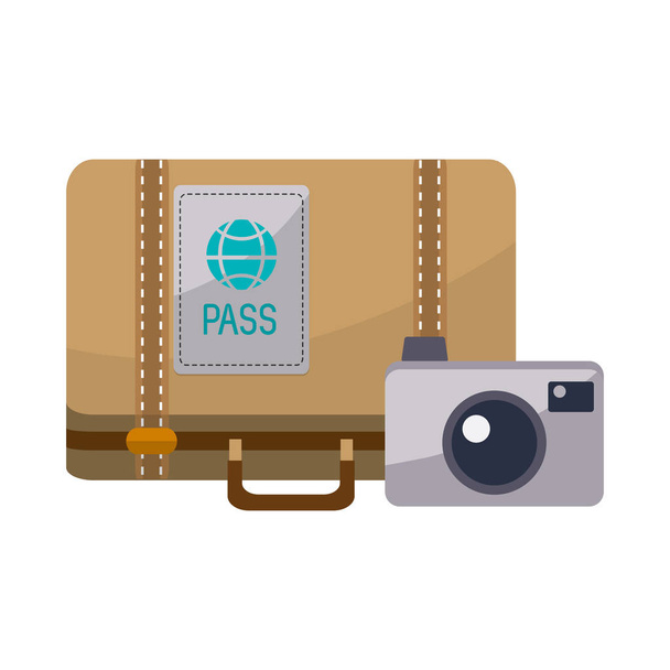 isolierte Tasche und Kamera im Reisedesign - Vektor, Bild