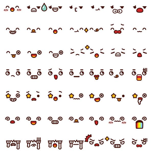 Collection of cute lovely emoticon emoji Doodle cartoon face, s
 - Вектор,изображение