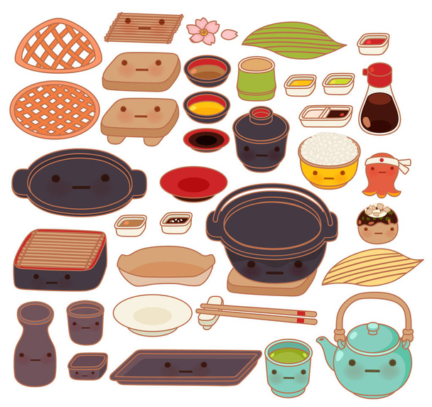 colección conjunto de precioso japonés utensilios de cocina doodle icono, lindo
 - Vector, imagen