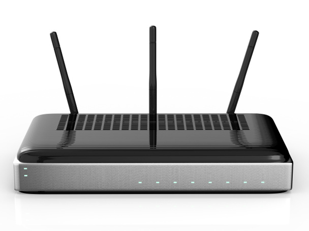 black router on white background - Foto, Imagen