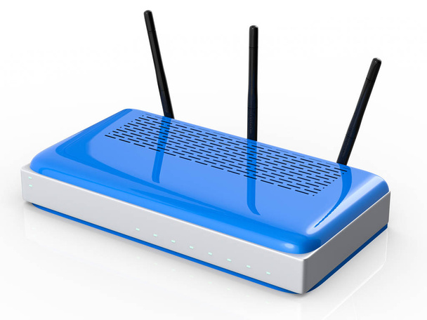 blauer Router auf weißem Hintergrund - Foto, Bild