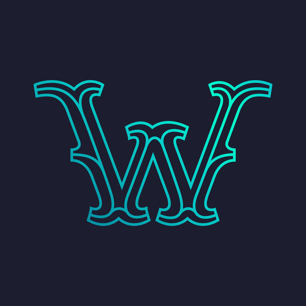 W 文字ロゴ。モノラル ライン スラブ セリフのレトロなタイプ. - ベクター画像