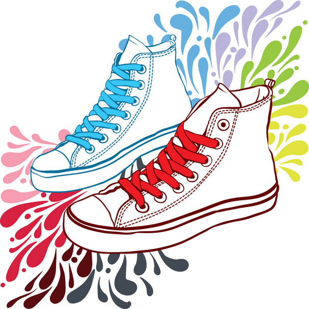 sneakers with red laces and blue - Vector, imagen