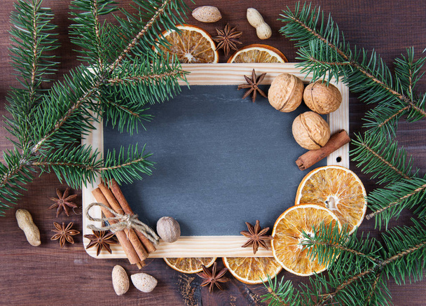 Blank chalkboard with Christmas decorations - Photo, Image