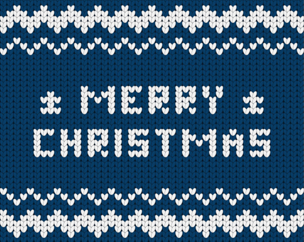 Knitted dark blue Merry Christmas pattern - Vector, Image