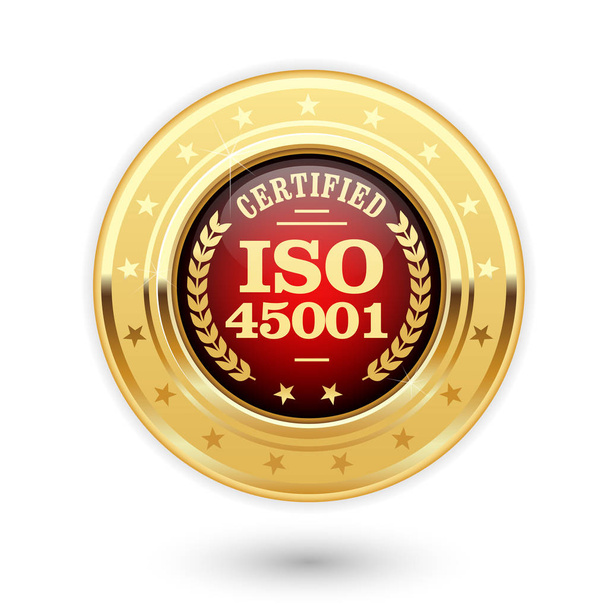 ISO 45001 certified medal - occupational health and safety insig - Vector, Image