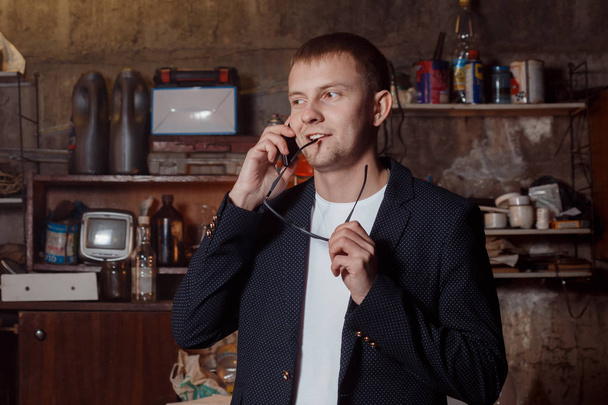 man in suit on an industrial premises, businessman - Fotografie, Obrázek