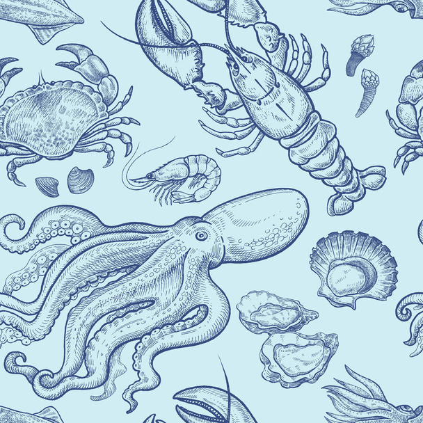 Seamless pattern with marine animals. - Вектор,изображение