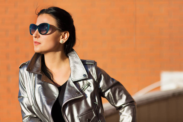 Stylish woman in leather jacket - Photo, Image