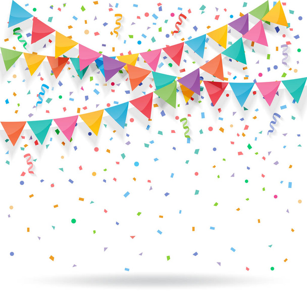 Colorful explode confetti with buntings and ribbons  - Vector, Image