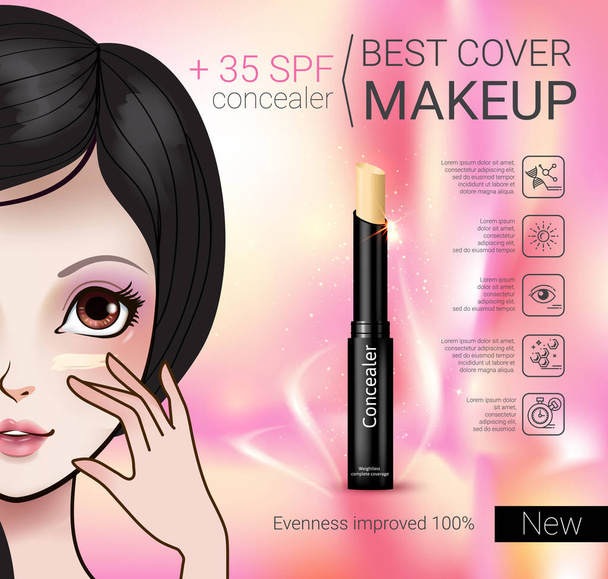 Vector Illustration with Manga style girl and foundation Concealer. - Vector, Image