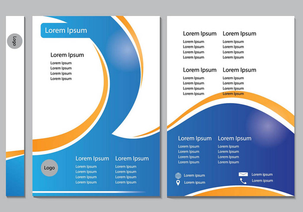 Brosúra design sablon vektor. Szórólapok jelentés üzleti infographic magazin poszter. Absztrakt kék és a narancssárga vonal alaprajz sablon. Könyv bemutató portfólió terjed ki. Borító brosúra design a4 elrendezés - Vektor, kép