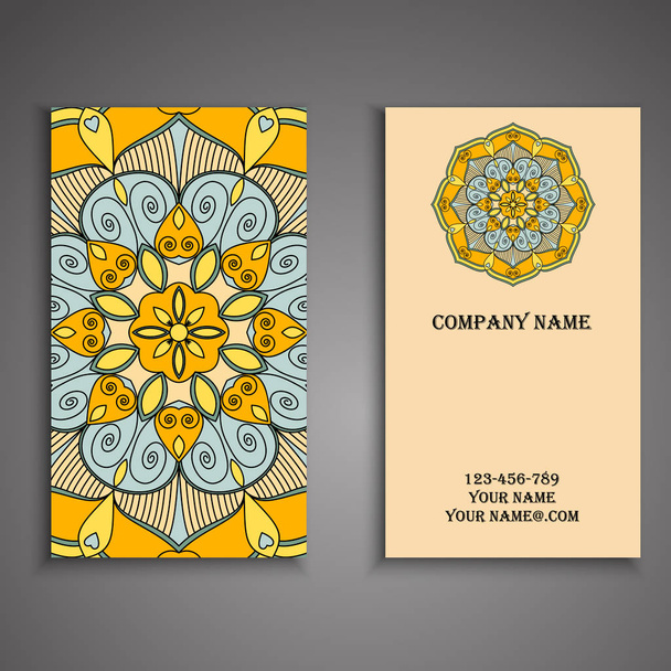 Vector visitekaartjes. Bloemen mandala patroon en ornamenten. Orie - Vector, afbeelding