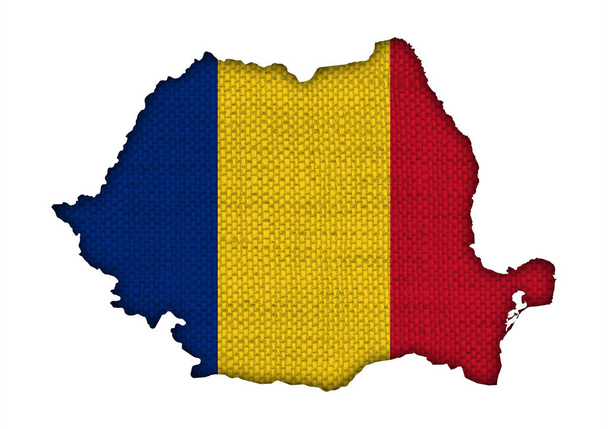 地図、古いリネンのルーマニアの旗 - 写真・画像