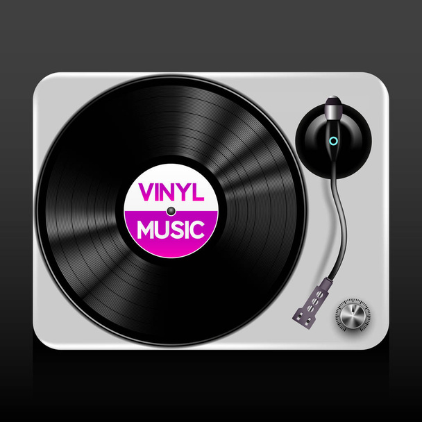 Gramophone with Black vinyl record on dark background - Vettoriali, immagini