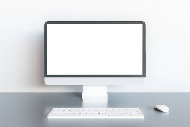 monitor on the table with white screen, 3d render - Photo, image