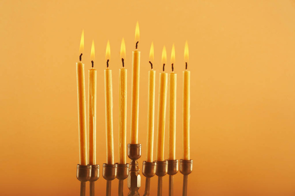 Menorah with candles for Hanukkah - Фото, зображення