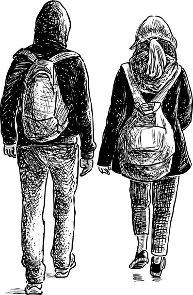students friends on a walk - Vector, imagen