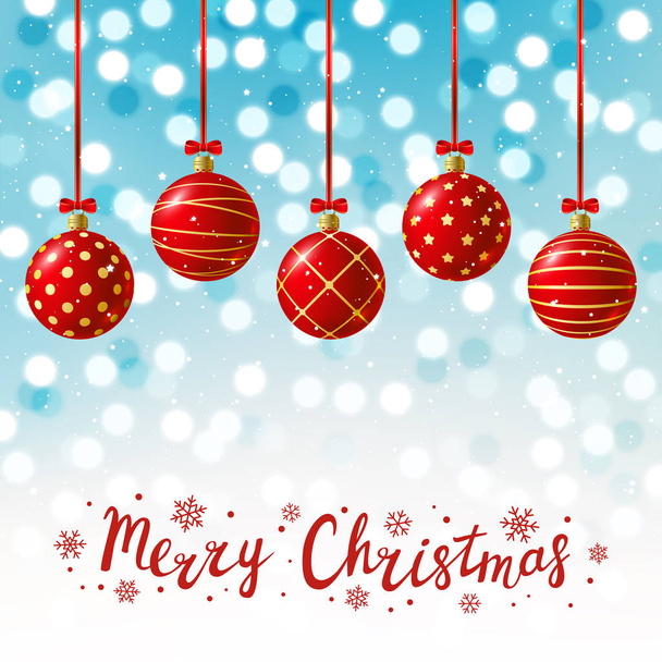 Red Christmas balls on shiny background 2 - Wektor, obraz