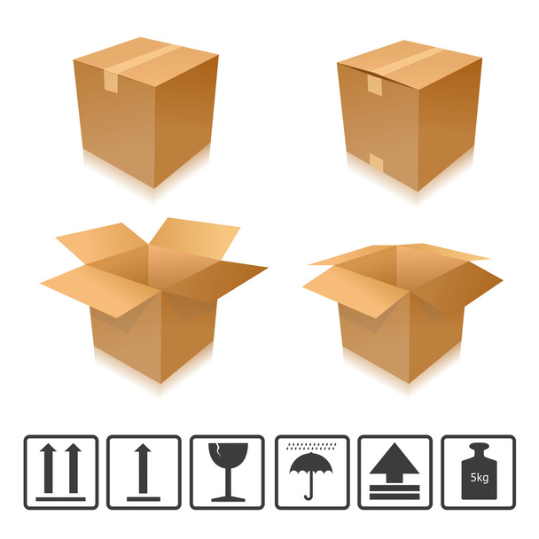 Paquete paquete entrega conjunto caja de transporte cartón entrega paquete envío seguimiento logística
 - Vector, imagen