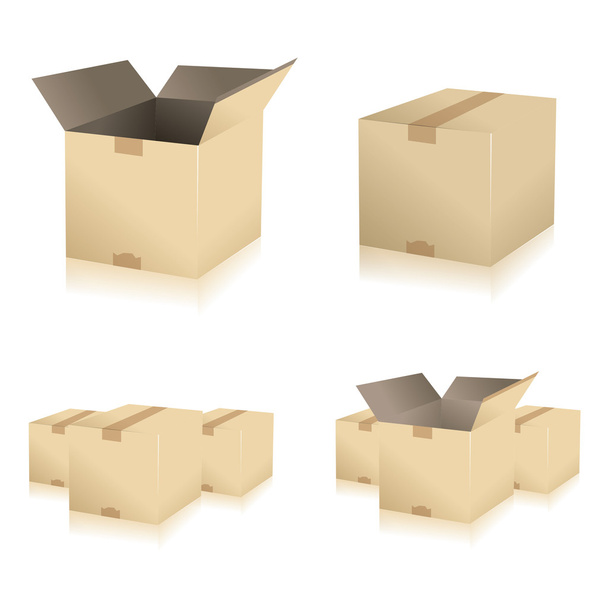 Paquete paquete entrega conjunto caja de transporte cartón entrega paquete envío seguimiento logística
 - Vector, imagen