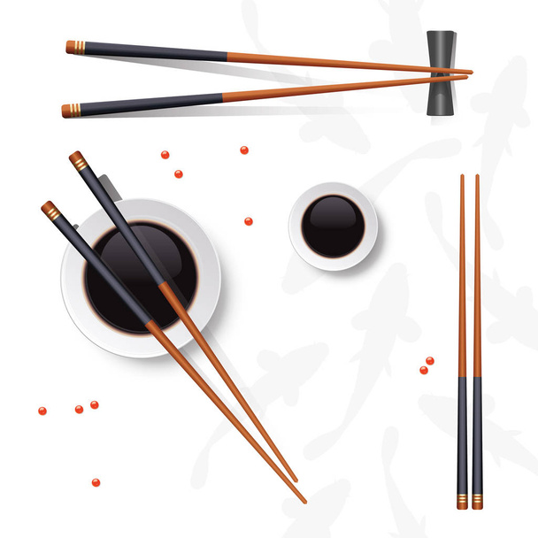 Sushi set. Chopsticks and soy sauce isolated on white. Vector il - Vektor, Bild