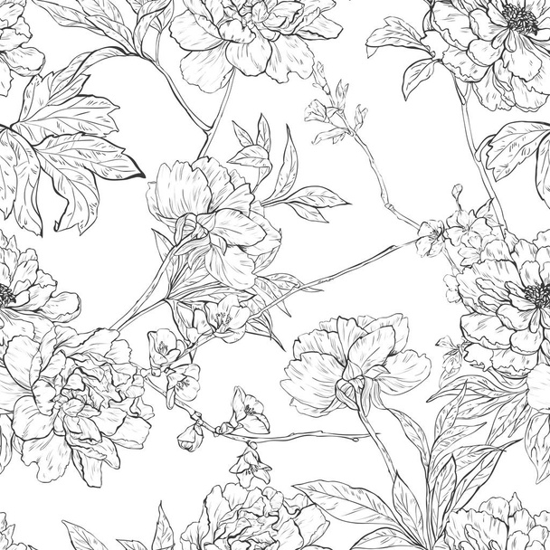 Floral hand drawn seamless pattern with flowers. - Вектор,изображение