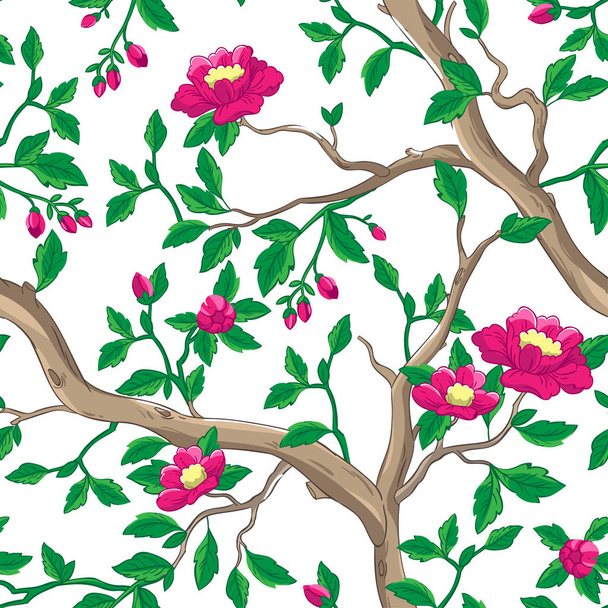 Floral seamless pattern with pink flowers. - Διάνυσμα, εικόνα