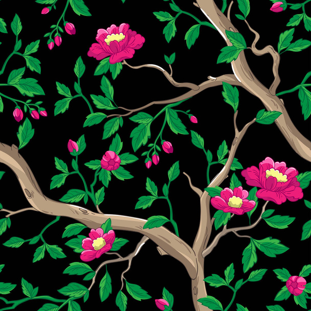 Floral seamless pattern with pink flowers. - Вектор,изображение