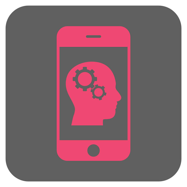 Smartphone Intellect Gears Rounded Square Vector Icon - Vektör, Görsel
