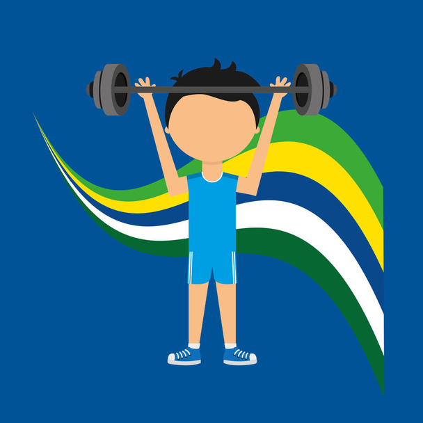 cartoon weight lifting player brazilian label - Vector, Image