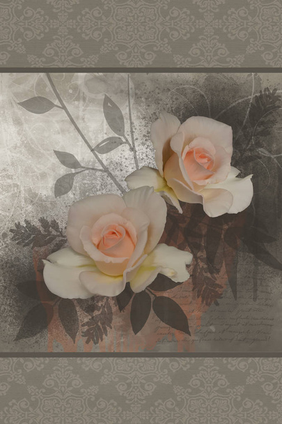 Vintage roses on grunge background - Φωτογραφία, εικόνα