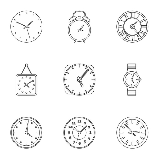 Clock icons set, outline style - ベクター画像