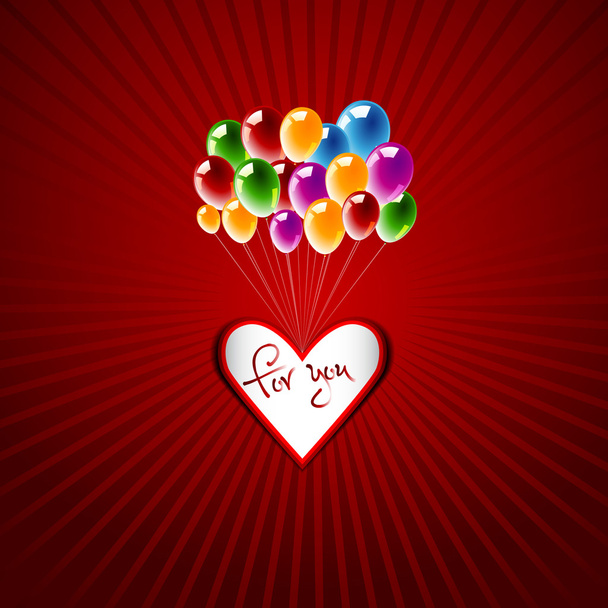 A group of balloons lift a big heart - Love theme - Vektor, obrázek