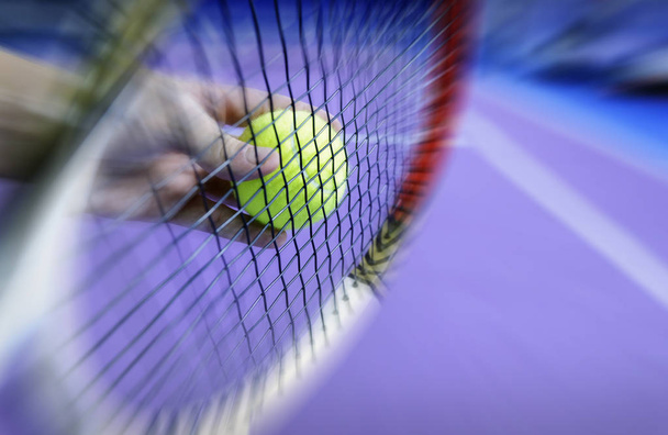 hand holding ball near racket - Photo, Image